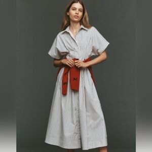 Chic Striped Midi Dress with Red Accent